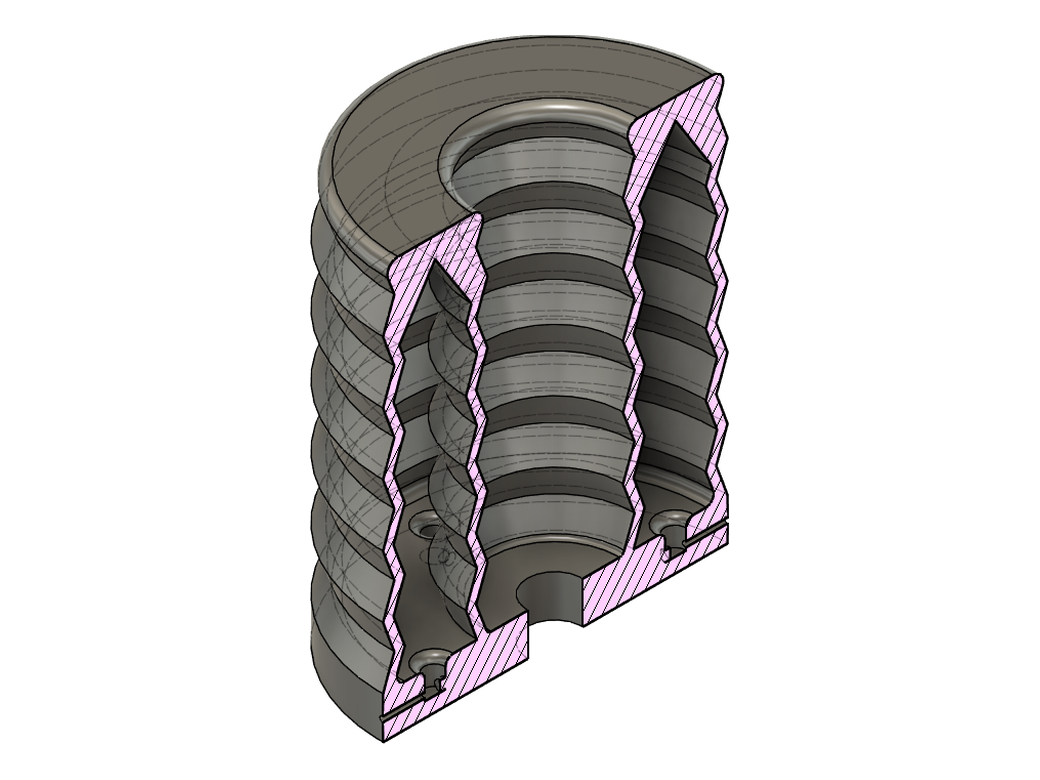 POLYSTOP section view: corrugated wall around a central core, enclosing the sealed air chamber